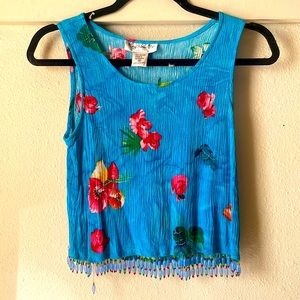 Vintage rayon sleeveless blouse with beaded hem by Key Lime Pie